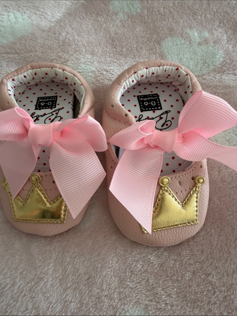 Pink Baby Girls Soft Sole Shoes with Gold Crown Accent